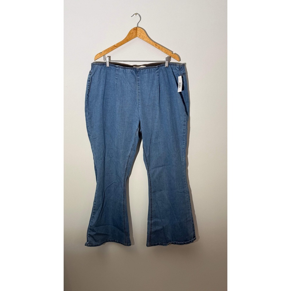 Old Navy Denim Pants Women Size 22 Plus Blue Wide Leg Flare Pull On Medium Wash